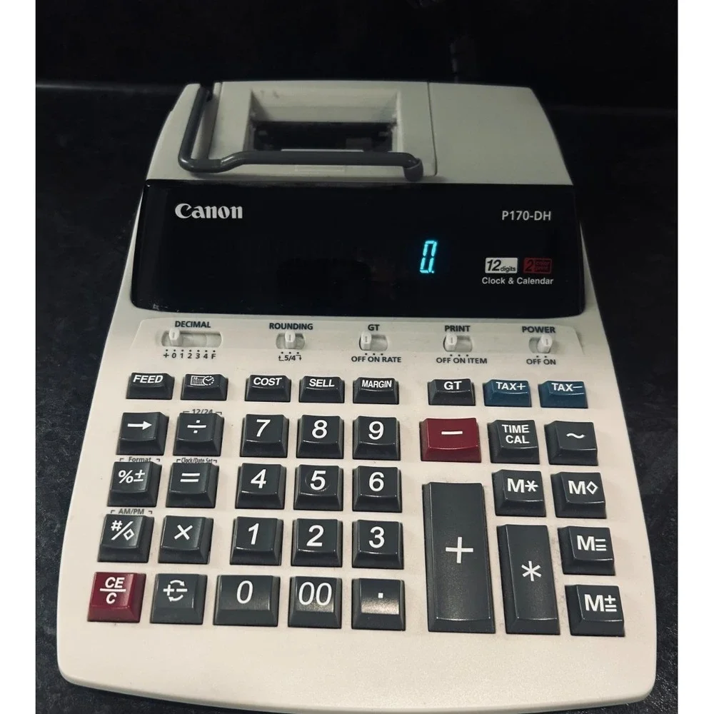 Canon P170-DH Printing Calculator 12 Digit 2-Color Desktop Adding Machine TESTED